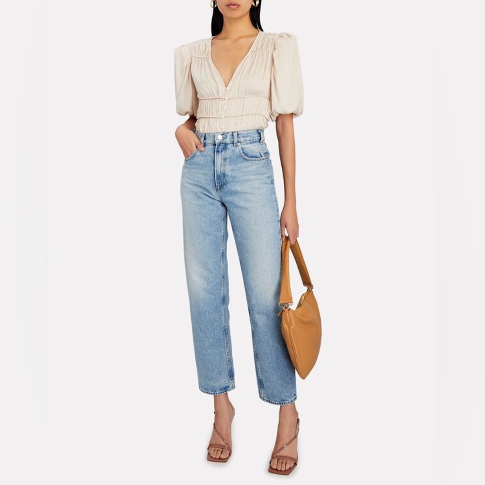 FRAME Julianne Smocked Puff Sleeve Top - Blush